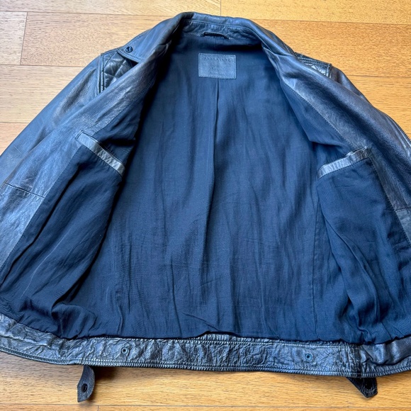 AllSaints Washed Black Quilted Lambskin Moto Jacket (Men’s S) - Picture 3 of 6